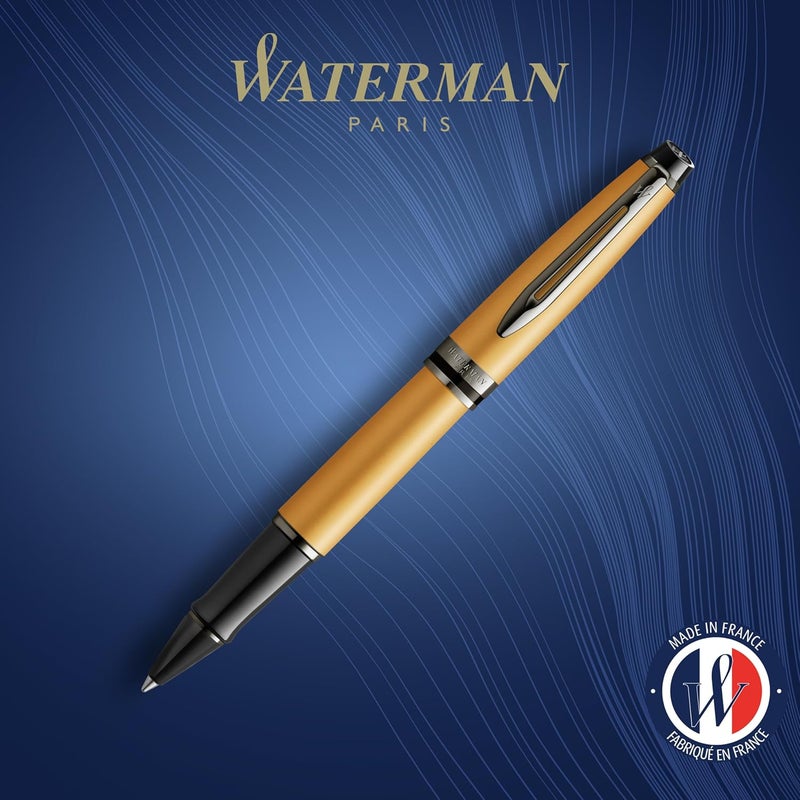 Waterman Expert Rollerball Pen - Metallic Gold Lacquer with Ruthenium Trim, Fine Point, Black Ink, Gift Box Included - Image 2